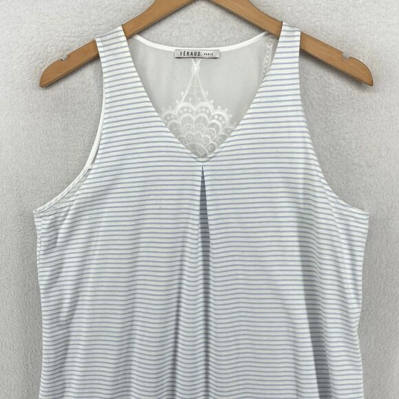 FERAUD PARIS Nightgown L V-Neck Striped Sleeveless Sleepwear Slip Dress Blue - Picture 3 of 16